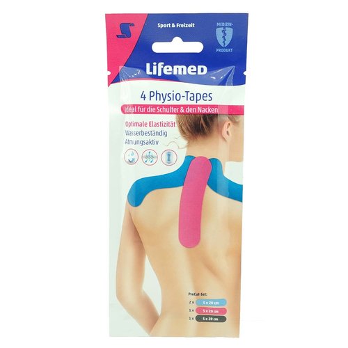 4 Lifemed Physio-Tapes 20 cm x 5 cm farbig sortiert Nacken