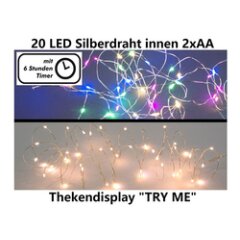 20 LED-Lichterkette, ca. 2,05m, Silberdraht, 2-fach sort.