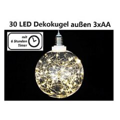 30er LED Deco Kugel, außen 3xAA,warmweiss Dm. 12cm -